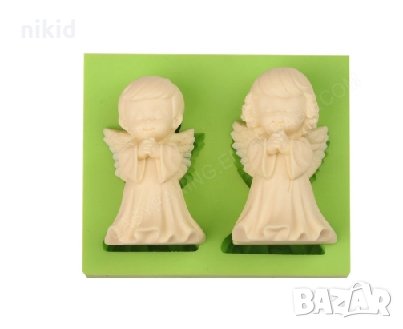 момиче и момче ангели ангел големи дълбок силиконов молд форма кръщене фондан шоколад гипс свещ, снимка 1