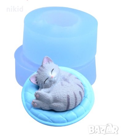 Мини котенце коте в кресло 2 части силиконов молд форма декорация украса фондан торта шоколад гипс, снимка 1