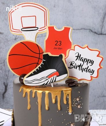 Happy Birthday Баскетбол сет картонени топери украса за торта парти рожден ден, снимка 1