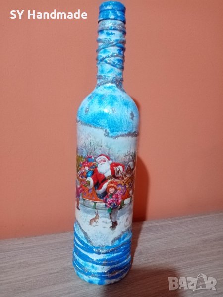 Коледна бутилка декупаж - празна, снимка 1