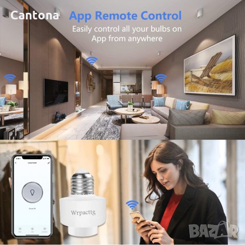 Smart WiFi фасунга E27, APP управление, съвместима с Alexa, гласово управление, снимка 4 - Друга електроника - 35341179