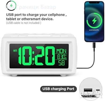 Нов Дигитален Радио Часовник с Аларма, Голям Дисплей, 7 Цвята, Ярък LED Екран, снимка 2 - Друга електроника - 50467768