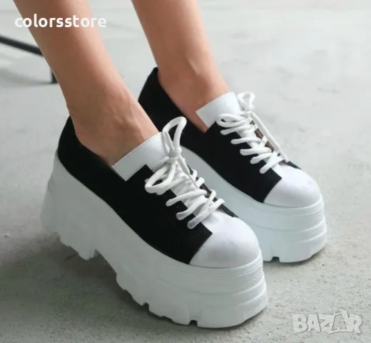 Обувки на платформа - бяло със черно - DA60, снимка 2 - Дамски ежедневни обувки - 47275085