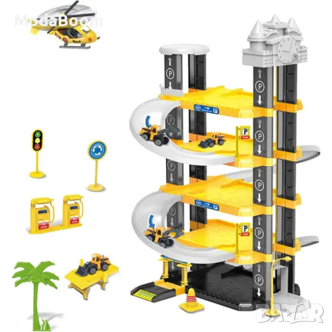 Пететажен паркинг гараж с машини и аксесоари комплект 63 бр