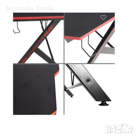 Геймърско бюро Mercado Trade, С червени детайли, Черно, снимка 4 - Бюра - 51423805