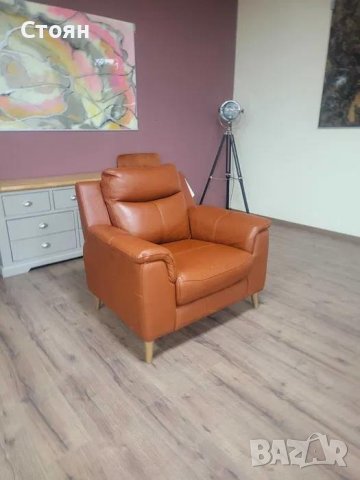 Кафяв кожен фотьойл, снимка 8 - Дивани и мека мебел - 43290509