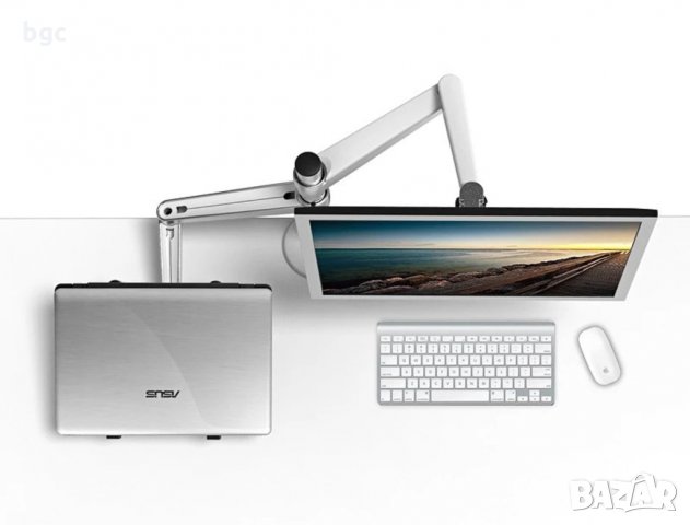 Стойка за Монитор и/или Лаптоп+Монитор Ергономична Работна Станция Алуминиева, снимка 4 - Други - 26023154