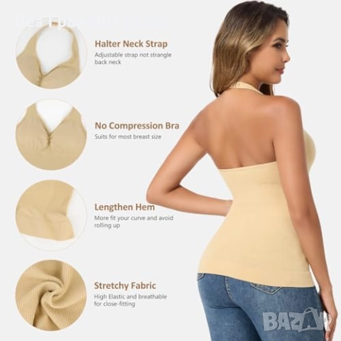 Нов Женски вталяващ потник с подвижни подплънки и еластична материя S, снимка 3 - Потници - 52697696