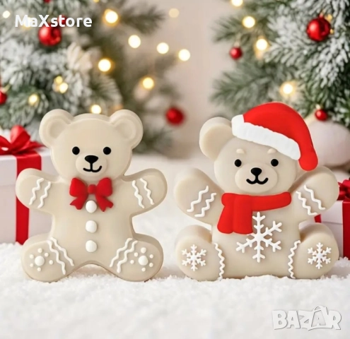 Мече с шапка и мече с папионка Дълбок силиконов молд за свещи гипс сапун смола 