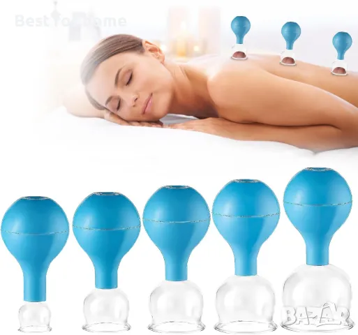 Комплект от 5 стъклени вендузи със силиконова помпа SFN, снимка 2 - Медицинска апаратура - 48200773