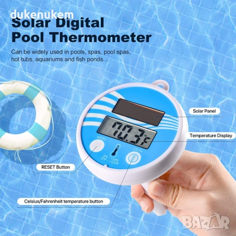 Соларен плаващ дигитален термометър за басейн, джакузи и детски басейни с голям LCD дисплей, снимка 4 - Басейни и аксесоари - 53016397