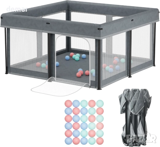 Сгъваема бебешка кошара 125x125 см с 30 броя океански топки