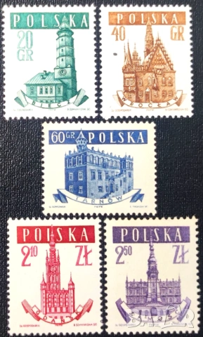 Полша, 1958 г. - лот марки на теми архитектура, риби, , снимка 2 - Филателия - 53458674