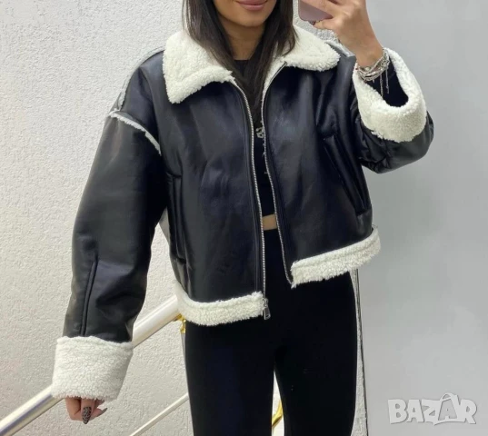 Кожено яке с каракул  