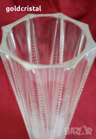  Стъклена  кристална ваза , снимка 4 - Антикварни и старинни предмети - 17785967