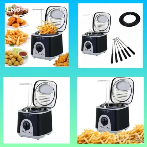 Фритюрник и уред за приготвяне на фондю - 950W 80°-190°С, 1 литър - 6 бр вилици, Черен 