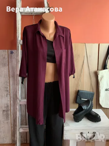 🌺🌺🌺 Дълга памучна риза в цвят бургунди🌸 м размер💜, снимка 1