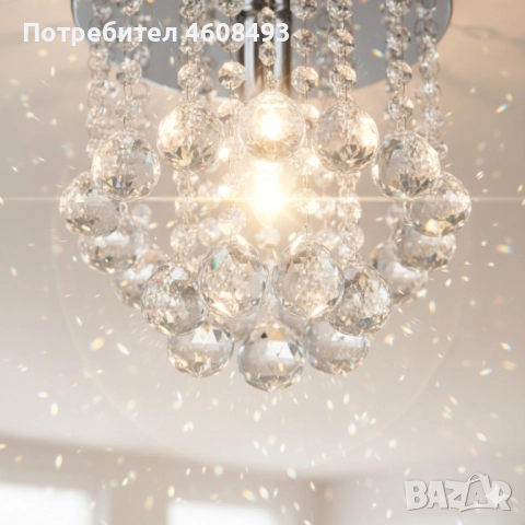 Модерен таванен полилей с големи кристални сфери и основа в сребристо, снимка 3 - Полилеи - 52120862