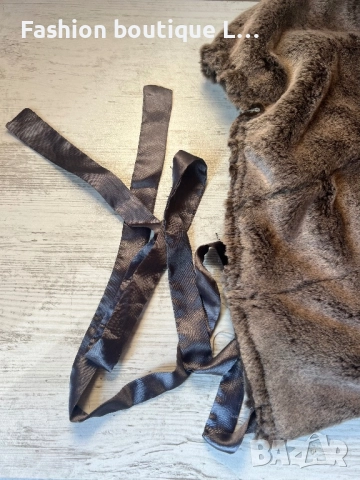 Кафява пухена дамска качулка със сатенени панделки 🤎, снимка 2 - Други - 52278813