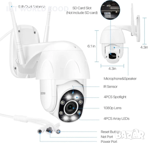 1080P 2MP IP PTZ Безжична Охранителна Камера  Пълноцветно нощно виждане YCC365 Plus APP, снимка 6 - IP камери - 52062710