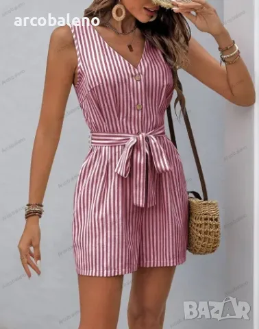 Раиран дамски гащеризон с V-образно деколте, 9цвята , снимка 5 - Гащеризони - 48853240