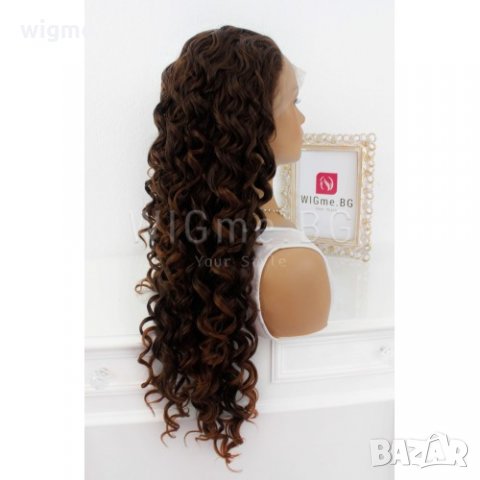 Дълга къдрава тъмнокестенява лейс фронт перука Пилар, снимка 3 - Аксесоари за коса - 27907725