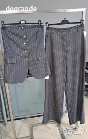 Дамски комплект сако в сиво черно и кафяво, снимка 3 - Комплекти - 53158610