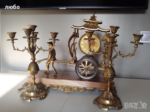 КАМИНЕН ЧАСОВНИК БРОНЗ И МРАМОР СЪС СВЕЩНИЦИ , снимка 14 - Стенни часовници - 49271670