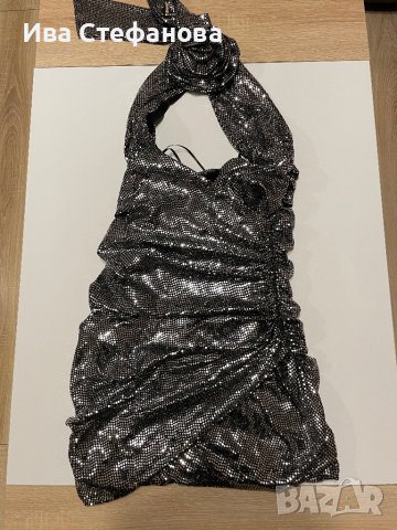 Нова парти коктейлна официална рокля сребърен блясък черна 3D 3Д цвете , снимка 3 - Рокли - 43153900