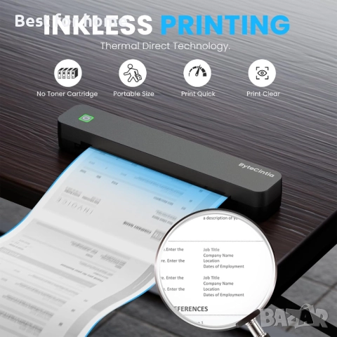 Мини джобен термопринтер ByteCintia – Bluetooth, без мастило, за снимки и бележки, снимка 2 - Друга електроника - 52979194