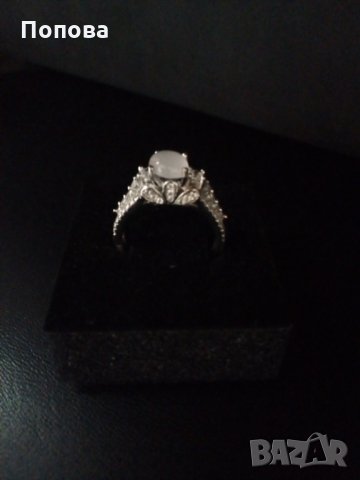 Лукс сребърен пръстен с розов кварц и циркони-3, снимка 6 - Пръстени - 28995124