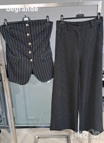 Дамски комплект сако в сиво черно и кафяво, снимка 2 - Комплекти - 53158610