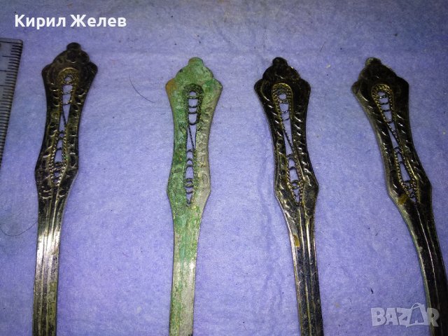 КОМПЛЕКТ 6 Стари РУСКИ БРОНЗОВИ ДЕБЕЛО ПОСРЕБРЕНИ ЛЪЖИЦИ с ФИЛИГРАННА ОРНАМЕНТИКА 42197, снимка 2 - Колекции - 43806649