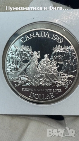 Сребърна монета Канада 1 долар 1989 година, снимка 4 - Нумизматика и бонистика - 52691506