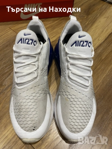 €160  Мъжки маратонки Nike Air Max 270 (Бяло/Синьо) Размер EU 46 UK 11 ползвани, снимка 4 - Маратонки - 52461745