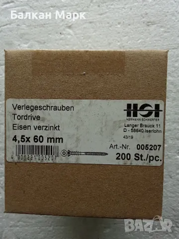 🔩 ВИНТОВЕ TORX,с поддържаща резба ЗА ДЪРВО,ПДЧ,OSB,дюшеме-4.5х60мм- 200бр./оп.