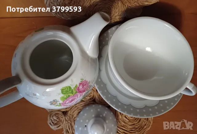 Порцеланов чайник с чаша, снимка 3 - Чаши - 49148830
