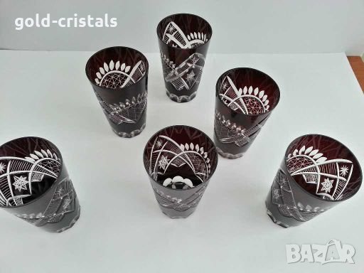 сервиз кристални чаши и гарафа цветен червен кристал , снимка 4 - Антикварни и старинни предмети - 28429012