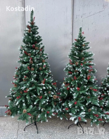 Изкуствена елха Luxury Diamond с червен глог и шишарки-размери