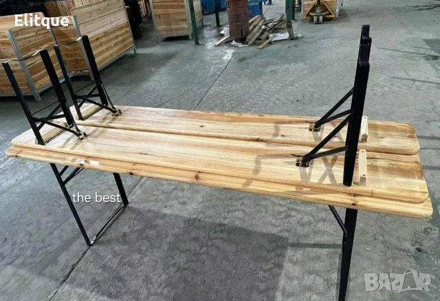 Сгъваем комплект градинска маса с 2 пейки - От чамово дърво, с отвор за чадър, снимка 7 - Други стоки за дома - 53501739