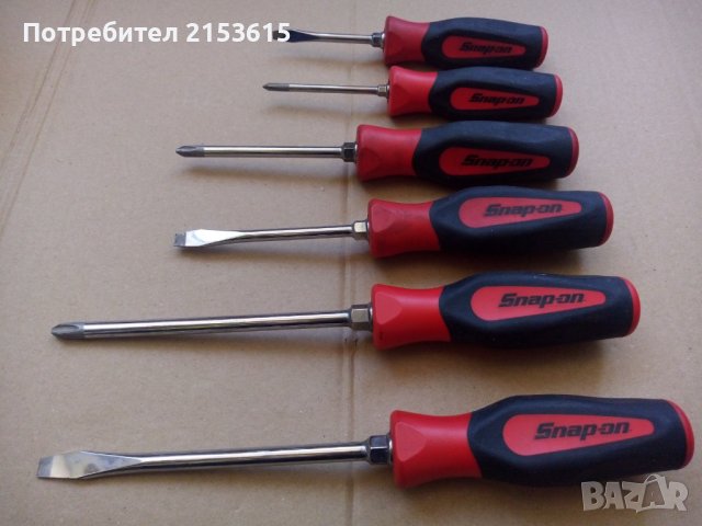 snap on 6 броя качествени отвертки Soft Grip червени-черни комплект оригинални , снимка 3 - Отвертки - 43562997