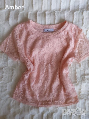 Сет къси тениски/ кроп топ розова дантела и бяла, снимка 1 - Тениски - 38189068