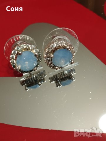 Обеци, обици с лунен камък и цирконий, снимка 2 - Обеци - 43492607