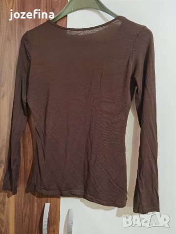 Кафява трикотажна блузка с инти есен орномент на деколтето, снимка 2 - Блузи с дълъг ръкав и пуловери - 43374521