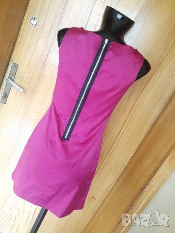 Цикламена сатенена къса рокля с цип на гърба С, снимка 3 - Рокли - 32989564