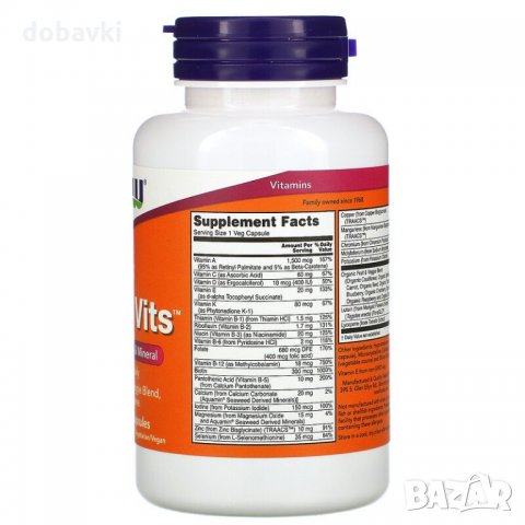 Мултивитамини Now Foods, Daily Vits, Multi Vitamin & Mineral, 120 Veg Capsules, снимка 2 - Хранителни добавки - 35075876