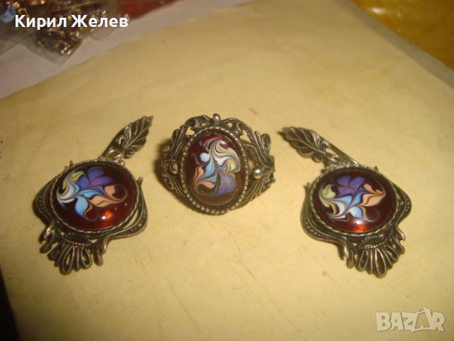 СТАРИННИ МЕЛХИОРЕНИ АР НУВО МАЙСТОРСКИ ПРЪСТЕН и ОБЕЦИ РЪЧНО РИСУВАНО Венецианско СТЪКЛО МУРАНО 7156, снимка 6 - Антикварни и старинни предмети - 37395604