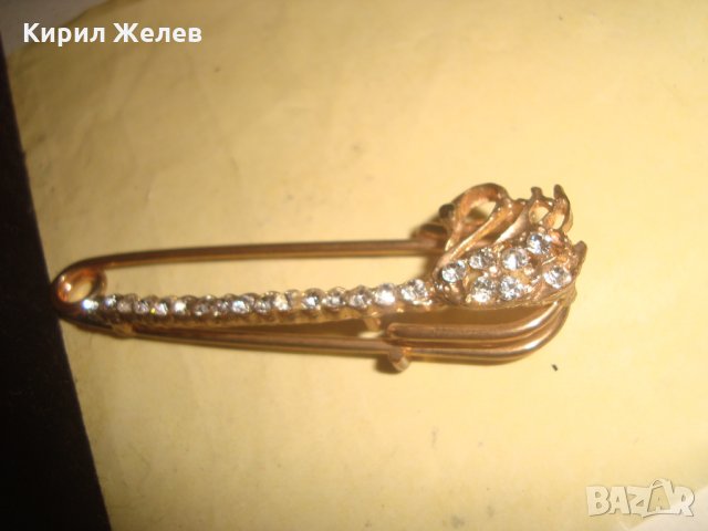ПОЗЛАТЕНА РЕТРО АРТ НУВО БРОШКА с ЛЕБЕД и ЦИРКОНИ АРТ ИГЛА ФИБУЛА 23462, снимка 4 - Други - 33423116