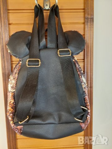 Много сладка дамска розова раничка кожа и пайети, с ушички, снимка 3 - Чанти - 39393307