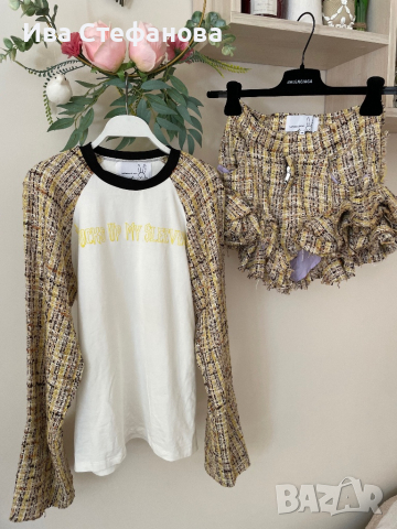 букле  елегантен оригинален сет комплект от две части блуза и къси панталони къдрици Natasha Zinko, снимка 3 - Костюми - 44922473